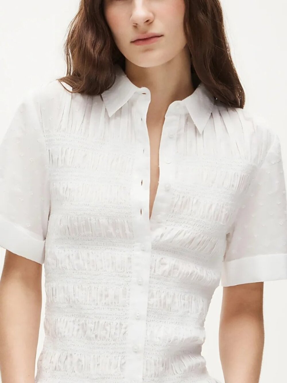 NWT J. Crew Short Sleeve Smocked Button Front Shirt (CT051), White, Medium